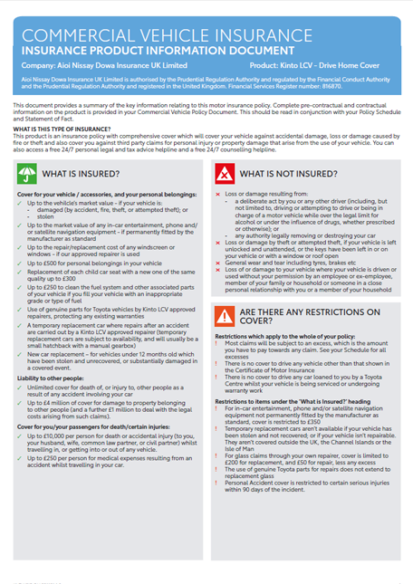Kinto LCV Insurance Product Information Document
